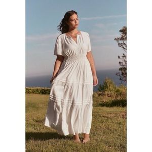 Anthropologie The Somerset Linen Edition Maxi Dress Tiered White Large